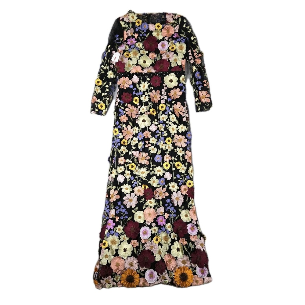 Mac Duggal Black Floral‎ Embroidered Long Sleeve Cocktail Dress Womens 10 NWT